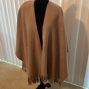 Reversible Fringed Open-Front Poncho.
